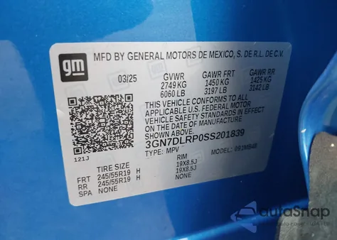 2025 Chevrolet Equinox Ev Lt z USA, uszkodzony, nr VIN 3GN7DLRP0SS201839